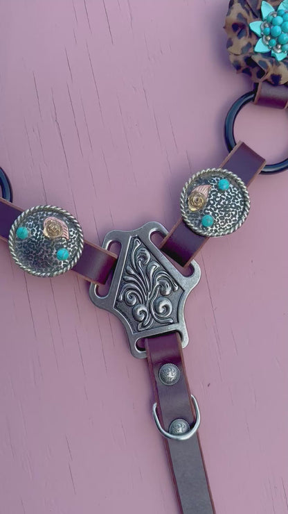 Cheetah Rowdy Rose Concho Ring Breast Collar