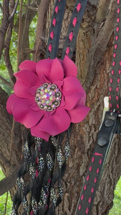 Black & Pink Fringe Headstall