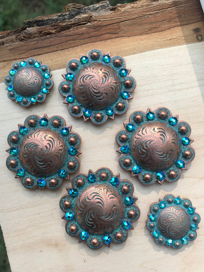 Copper Patina Saddle Concho Set