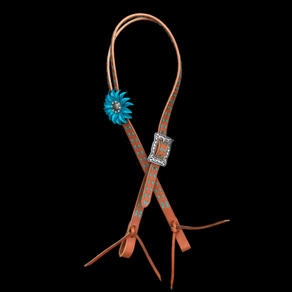 Light Oil Headstall with Turquoise Buckstitch