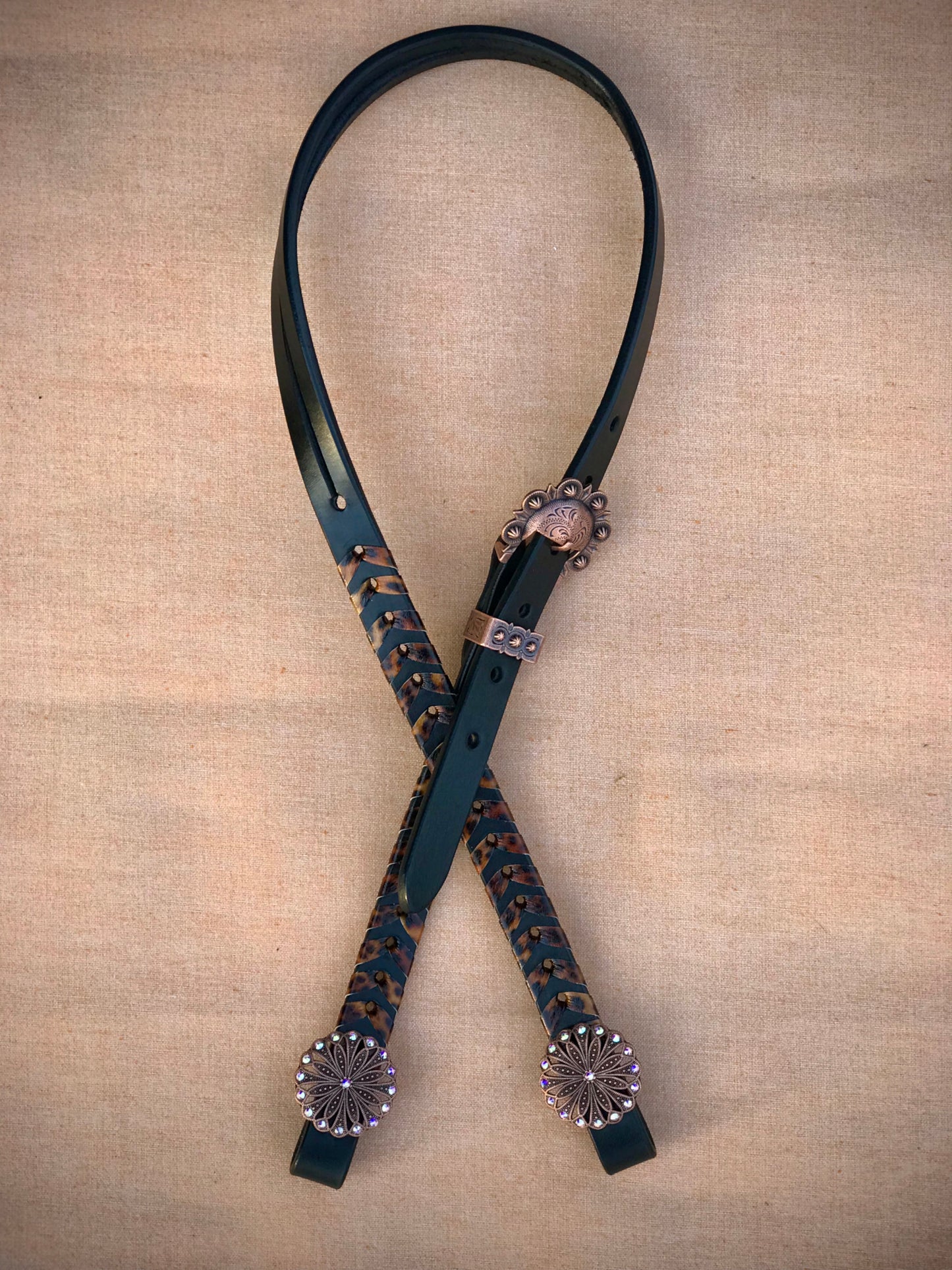 Black Leopard Laced Headstall