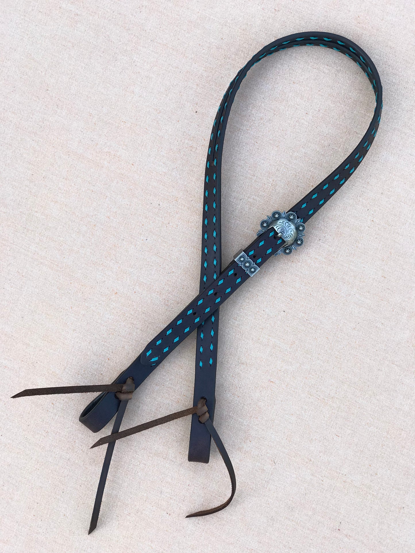 Leather Headstall with Turquoise Buckstitch