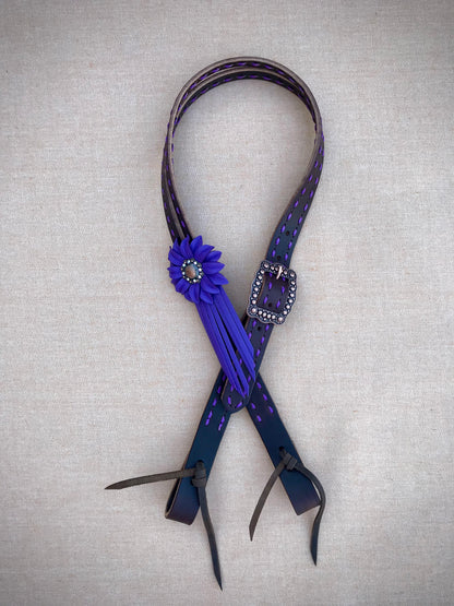 Chocolate Headstall with Purple Buckstitch + Matching Punchy Posey