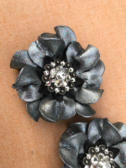 Set of Smoke Silver Glitter Punchy Posies