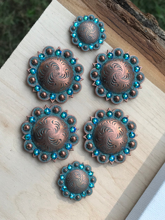 Copper Patina Saddle Concho Set