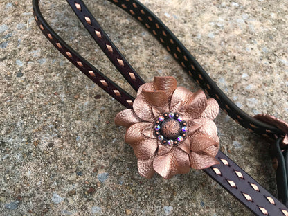 Chocolate Leather Headstall with Rose Gold Buckstitch