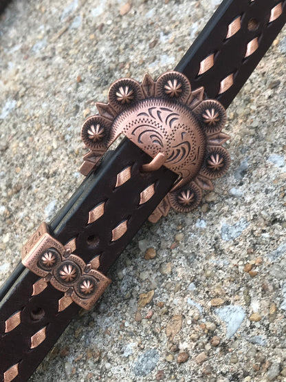 Chocolate Leather Headstall with Copper Buckstitch