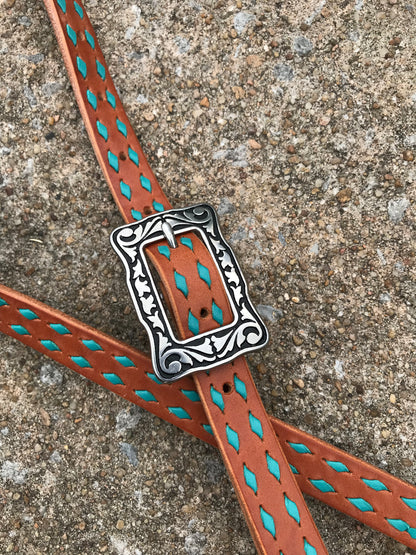 Light Oil Headstall with Turquoise Buckstitch