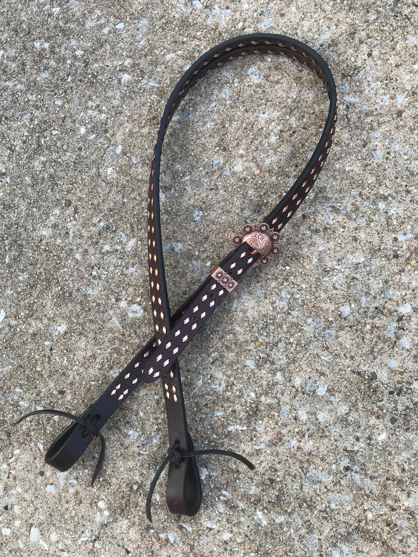 Chocolate Leather Headstall with Copper Buckstitch