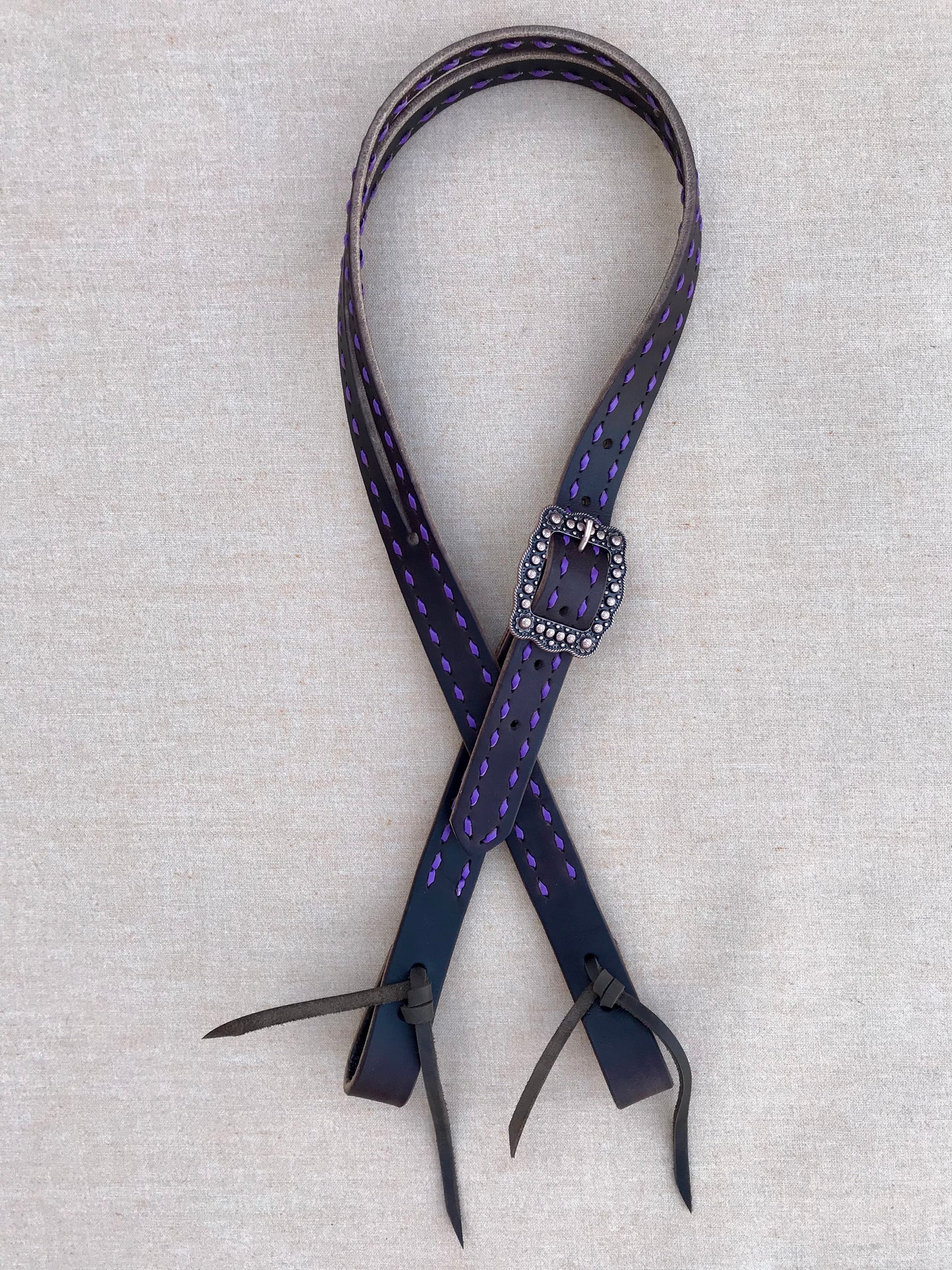 Chocolate Leather Headstall with Purple Buckstitch