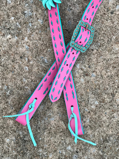 Bubblegum Pink Buckstitch Belt Headstall