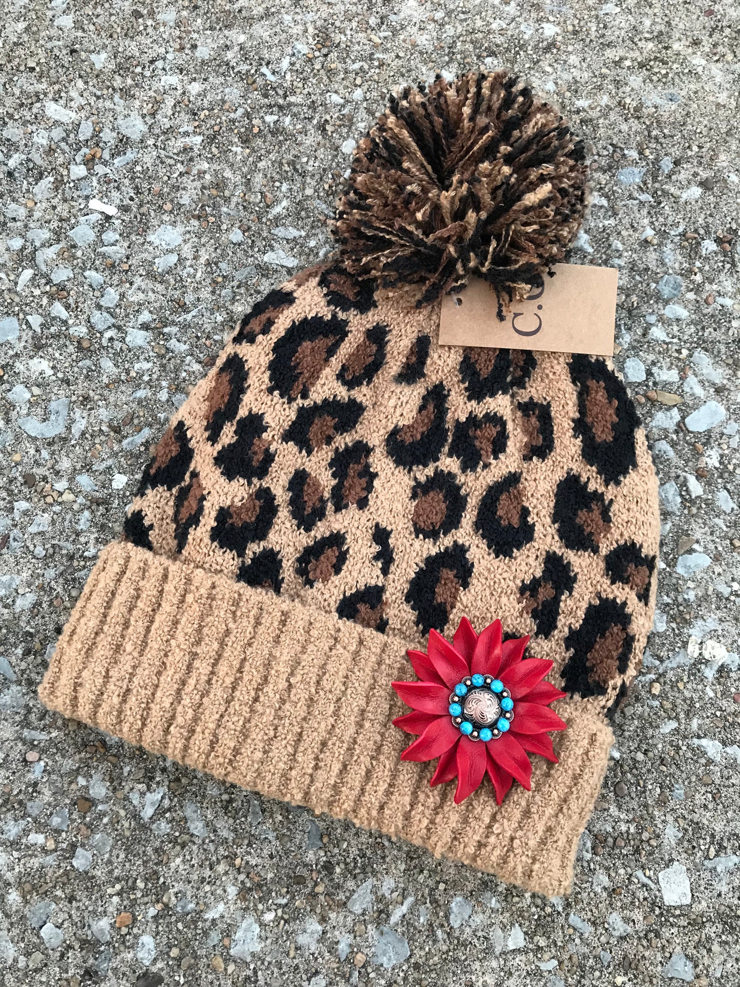 Leopard Print CC Beanie with Punchy Posey