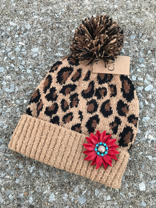 Leopard Print CC Beanie with Punchy Posey