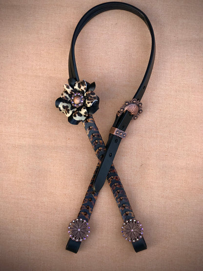 Black Leopard Laced Headstall with matching Punchy Posey