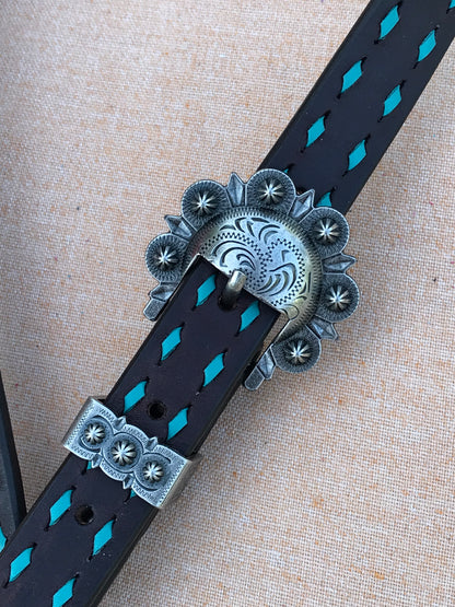 Leather Headstall with Turquoise Buckstitch